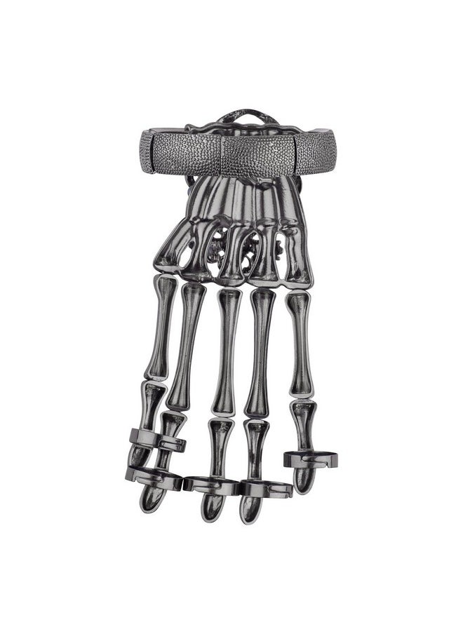 Lux Accessories Black Hem Gothic Skull Tools Full Hand Skeleton Bracelet Rings  - Image 3