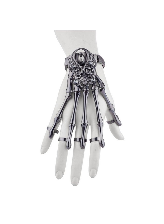 Lux Accessories Black Hem Gothic Skull Tools Full Hand Skeleton Bracelet Rings  - Image 4
