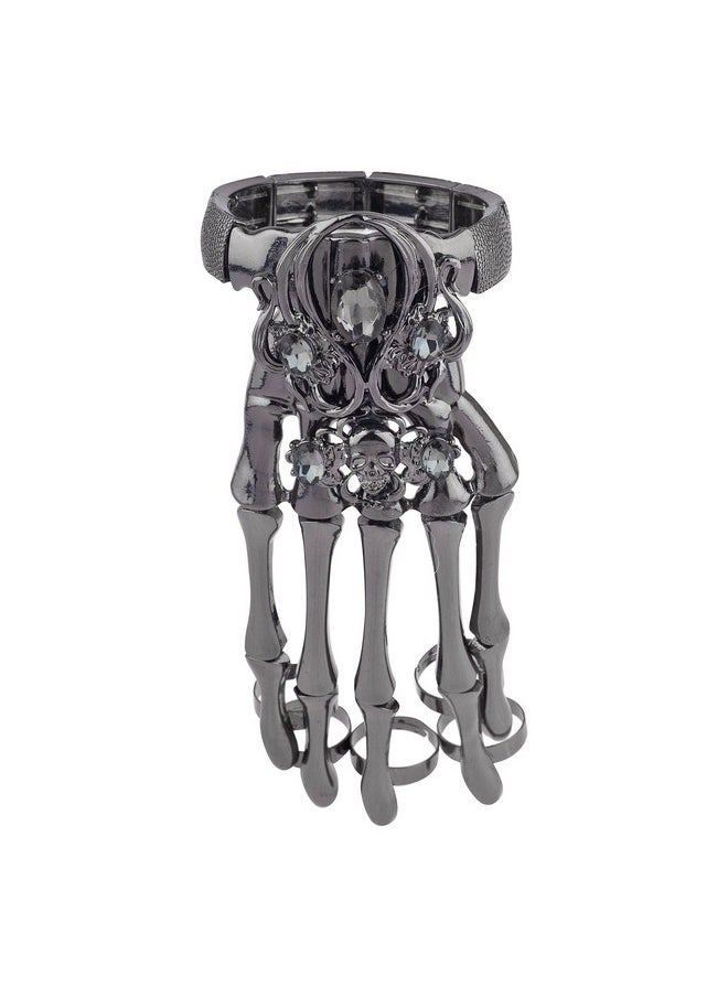 Lux Accessories Black Hem Gothic Skull Tools Full Hand Skeleton Bracelet Rings  - Image 1