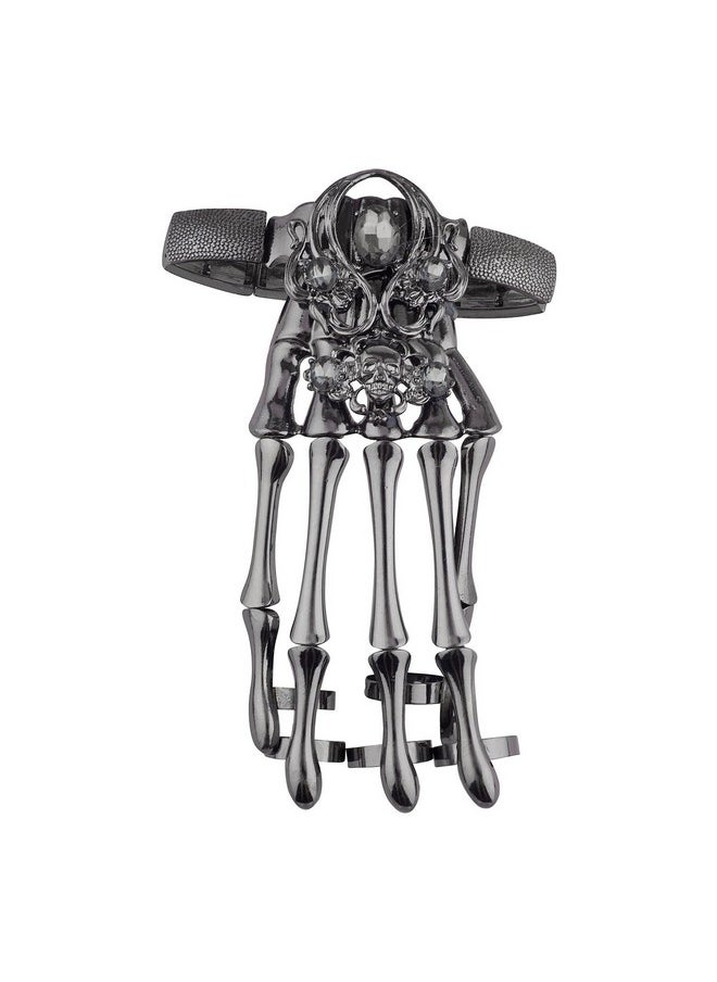 Lux Accessories Black Hem Gothic Skull Tools Full Hand Skeleton Bracelet Rings  - Image 2