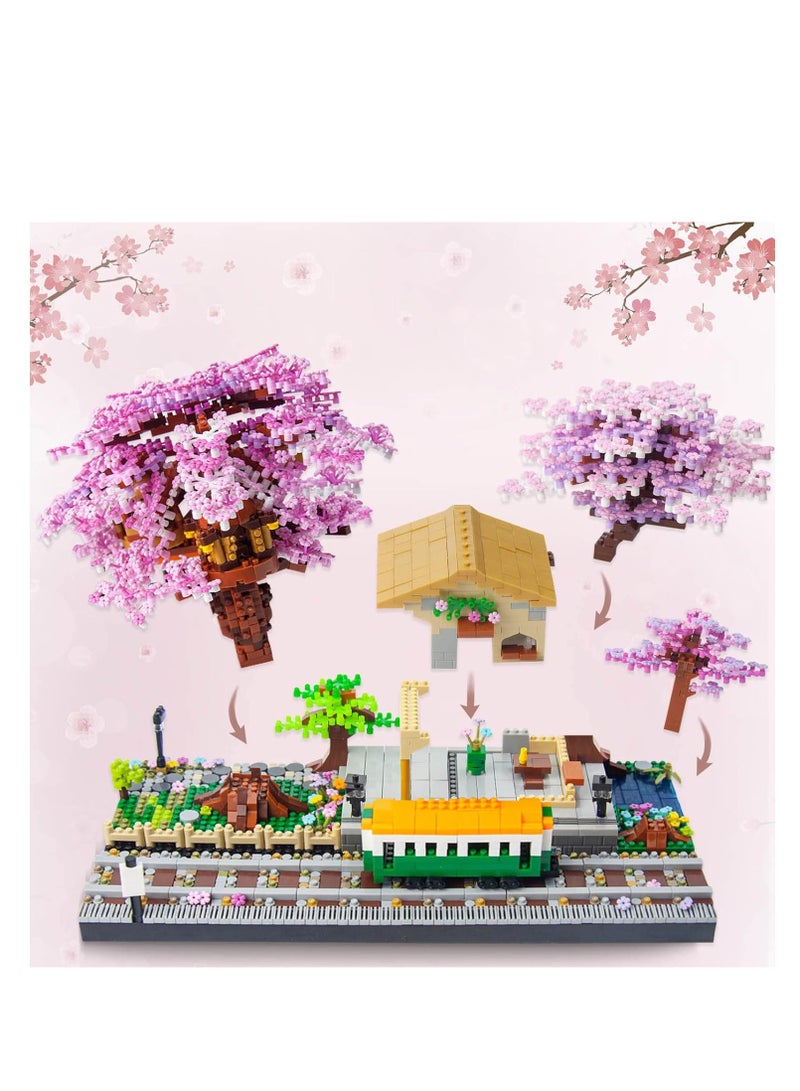 KASTWAVE Mini Cherry Blossom Train Station Building Blocks Set, Sakura Botanical Collection Building Set for Adults, 14+ Teens, Home Decor Accessories, 3668 Pcs - Image 3
