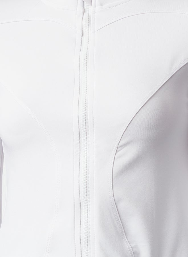 trendyol White Body-fitting Zippered Stand Collar Knitted Sports Jacket/Sweatshirt - Image 3