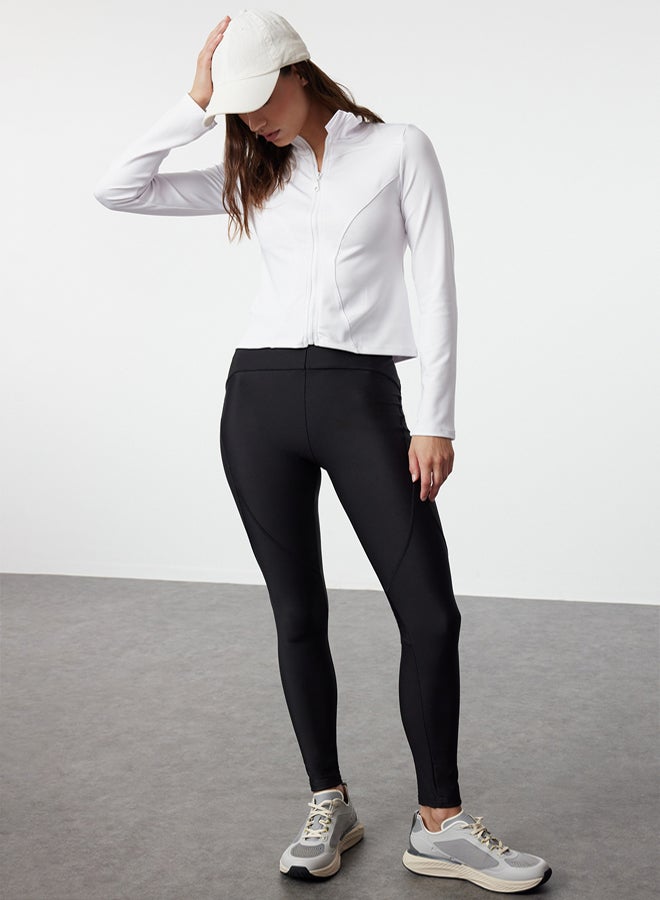 trendyol White Body-fitting Zippered Stand Collar Knitted Sports Jacket/Sweatshirt - Image 2