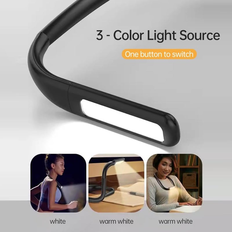 Neck Reading Light Rechargeable, 3 Color Adjustable Brightness, Eye - Friendly LED Book Light - Bendable Arms, Long Battery Life, Suitable for Night Reading and Outdoor Use (White) - Image 2