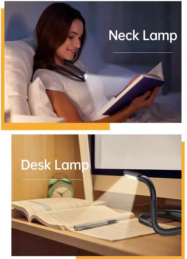 Neck Reading Light Rechargeable, 3 Color Adjustable Brightness, Eye - Friendly LED Book Light - Bendable Arms, Long Battery Life, Suitable for Night Reading and Outdoor Use (White) - Image 3