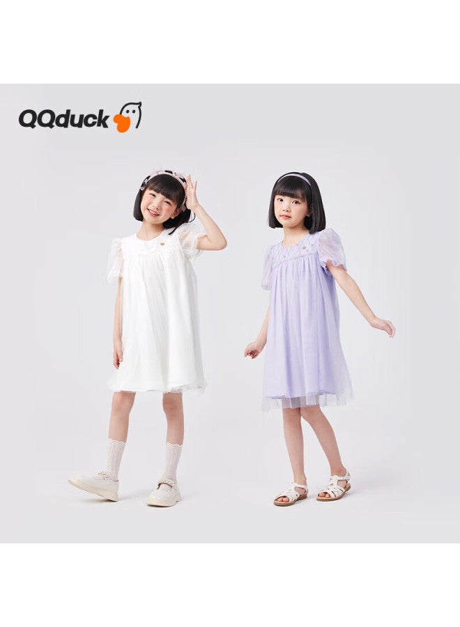 Qq Duck Girls' Dress, Children's Summer Dress, Youth Princess Tulle Skirt, Star Pattern Dress, Purple; 140 - Image 4