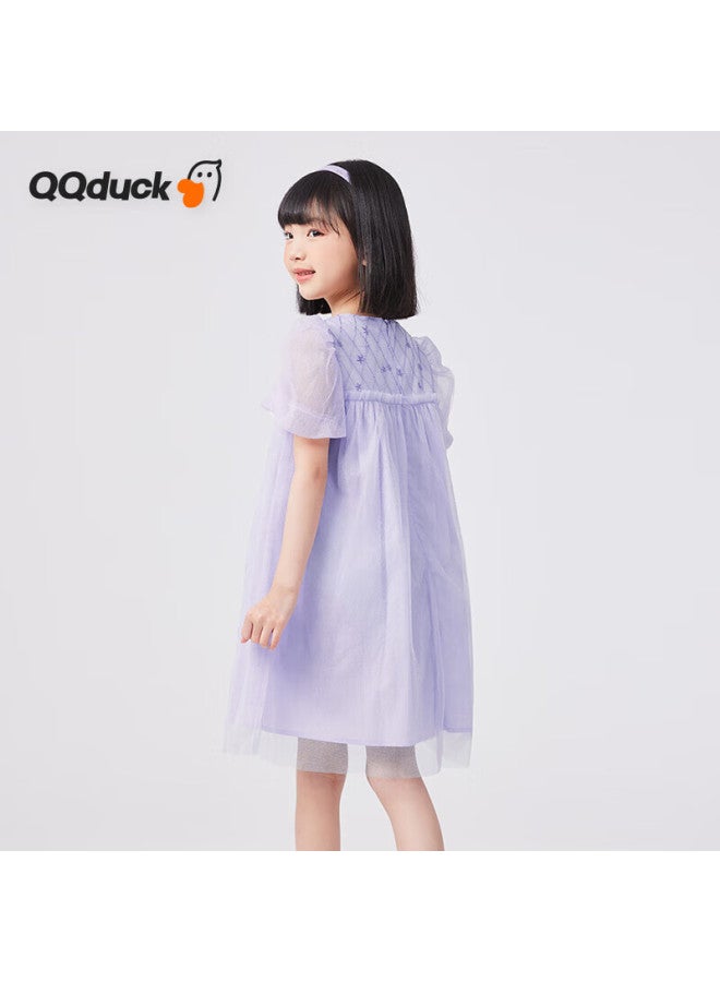 Qq Duck Girls' Dress, Children's Summer Dress, Youth Princess Tulle Skirt, Star Pattern Dress, Purple; 140 - Image 3