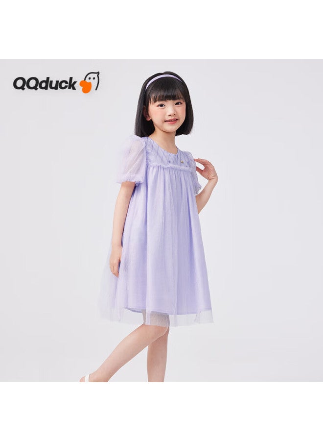 Qq Duck Girls' Dress, Children's Summer Dress, Youth Princess Tulle Skirt, Star Pattern Dress, Purple; 140 - Image 2