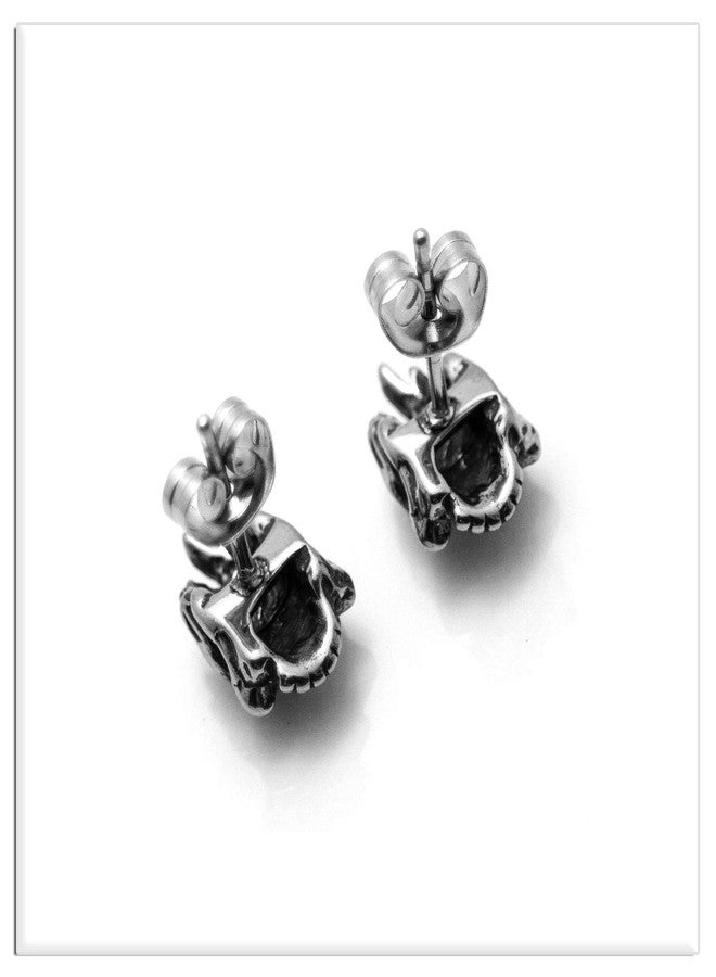 Xusamss Punk Body Piercing Earrings Titanium Steel Flame Skull Crystal Eye Stud Earrings - Image 4