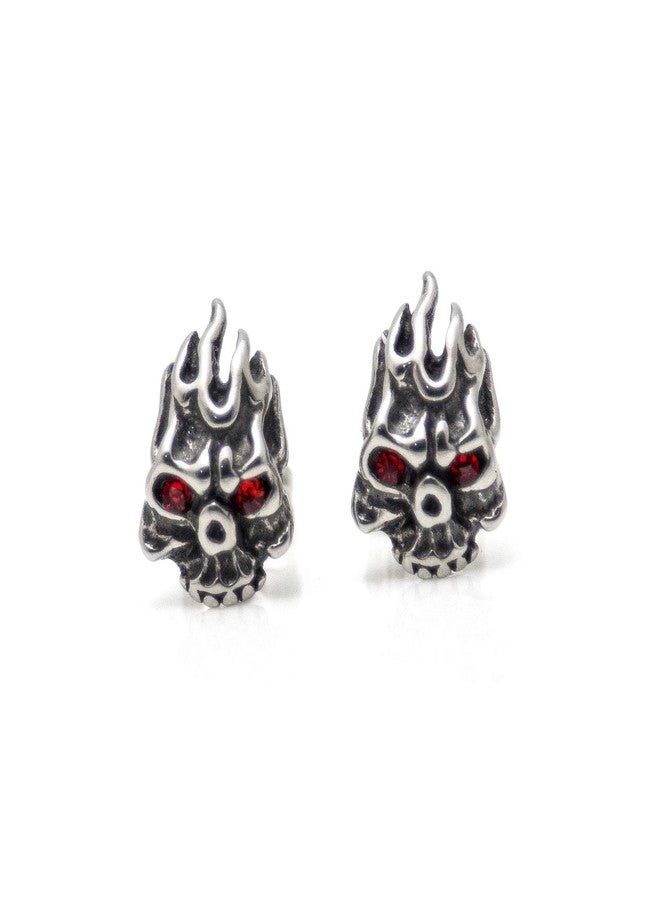 Xusamss Punk Body Piercing Earrings Titanium Steel Flame Skull Crystal Eye Stud Earrings - Image 1