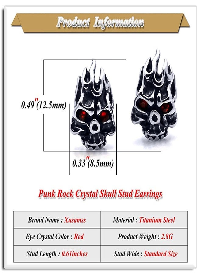Xusamss Punk Body Piercing Earrings Titanium Steel Flame Skull Crystal Eye Stud Earrings - Image 2