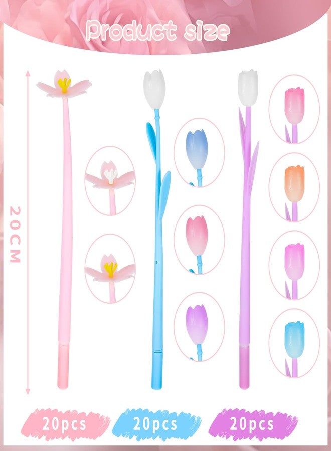 Lemecima 60 Pieces Color Changing Flower Ballpoint Pens End of Gifts Pens Bulk 0.5mm Tulip Rose Floral Gel Ink Rollerball Pen for Gifts Home Office - Image 2