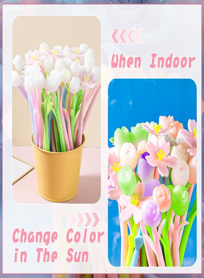 Lemecima 60 Pieces Color Changing Flower Ballpoint Pens End of Gifts Pens Bulk 0.5mm Tulip Rose Floral Gel Ink Rollerball Pen for Gifts Home Office - Image 5