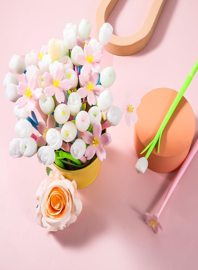 Lemecima 60 Pieces Color Changing Flower Ballpoint Pens End of Gifts Pens Bulk 0.5mm Tulip Rose Floral Gel Ink Rollerball Pen for Gifts Home Office - Image 4