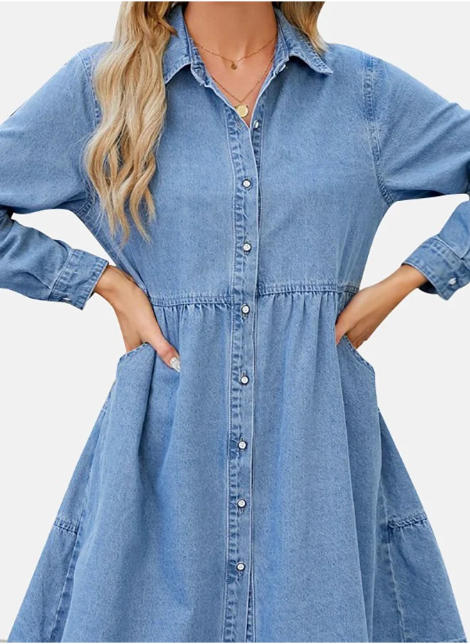 YUNIQEE Blue Denim Mini Shirt Dress