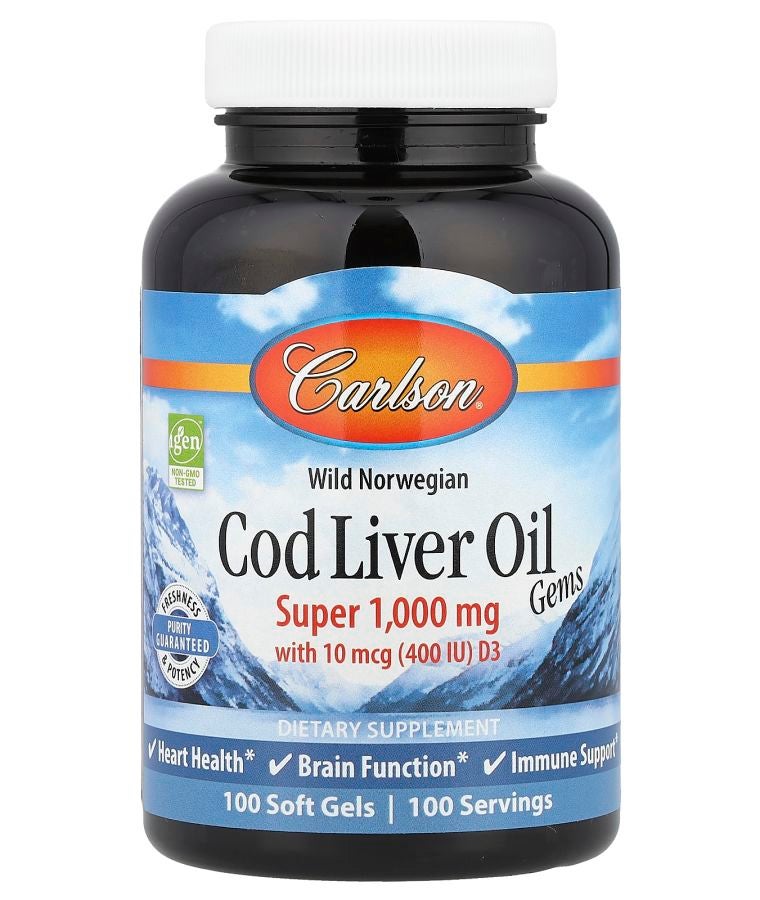Wild Norwegian Cod Liver Oil Gems 1000 mg 100 Soft Gels