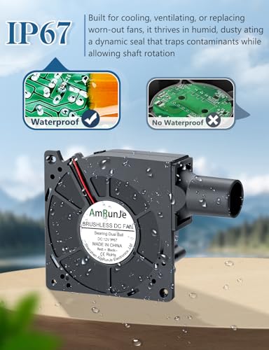 AmRunJe IP67 120mm x 32mm 12v DC Cooling Blower Fan Dual Ball Bearing 2pin Brushless Motor High Airflow for Ventilation Inflatable Replacement, Amp, BBQ - Image 5