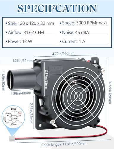 AmRunJe IP67 120mm x 32mm 12v DC Cooling Blower Fan Dual Ball Bearing 2pin Brushless Motor High Airflow for Ventilation Inflatable Replacement, Amp, BBQ - Image 2