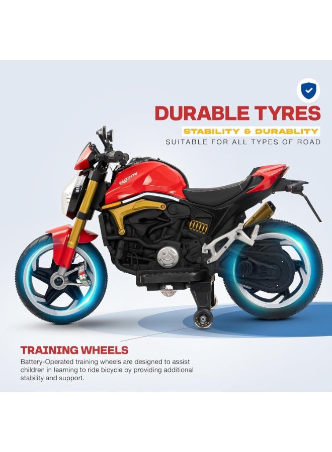 دراجة اطفال تعمل بالبطارية من ريسر للاطفال مع مسرع يدوي وموسيقى | دراجة العاب قابلة لاعادة الشحن بعجلات واضاءة LED | دراجة كهربائية للقيادة (احمر) - Image 2