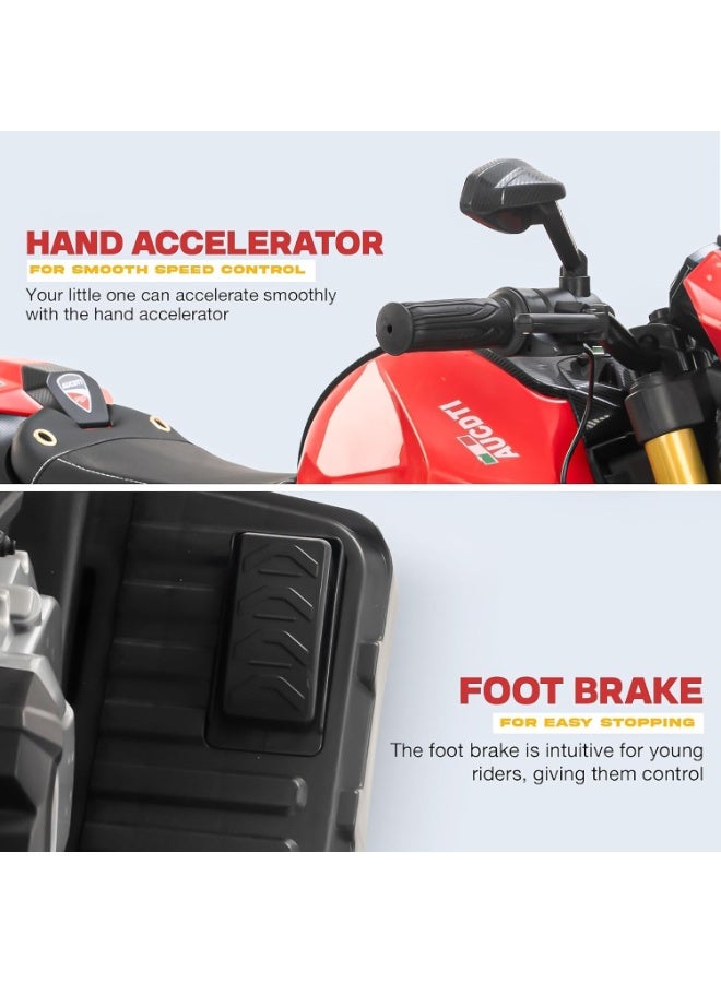 دراجة اطفال تعمل بالبطارية من ريسر للاطفال مع مسرع يدوي وموسيقى | دراجة العاب قابلة لاعادة الشحن بعجلات واضاءة LED | دراجة كهربائية للقيادة (احمر) - Image 3