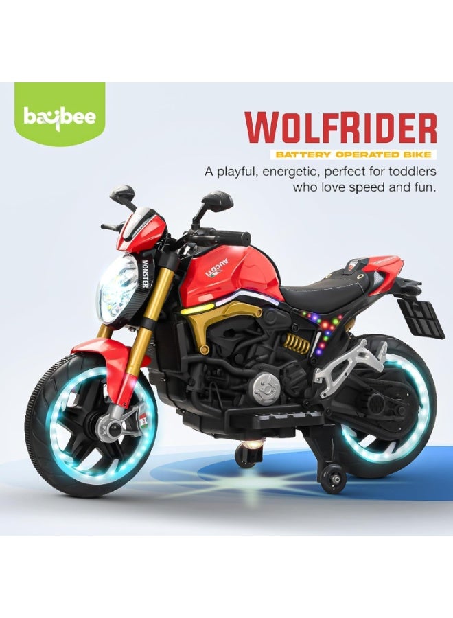 دراجة اطفال تعمل بالبطارية من ريسر للاطفال مع مسرع يدوي وموسيقى | دراجة العاب قابلة لاعادة الشحن بعجلات واضاءة LED | دراجة كهربائية للقيادة (احمر) - Image 4