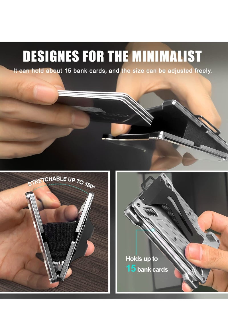 Wallet For Men Slim Aluminum Metal Money Clip with Transparent Work RFID Metal Wallet Work ID Card Holder Business Card Holder with Clear Window Badge Clip Cash Slim Minimalist Wallet (Moon Silver) - Image 5