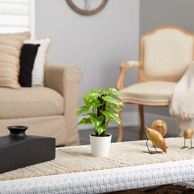 Nearly Natural 9in. Pothos Artificial Plant in White Planter (Real Touch) - Image 4