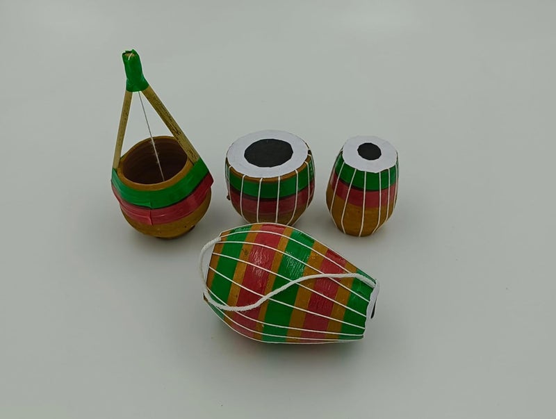 FernHaus FernHaus Handcrafted Terracotta Clay Musical Instrument Showpiece Set 1 Tabla Set 1 Ektara 1 Dhol 3 ColoursSuitable For TV Unit Showcases Corner Shelves and Gifting  - Image 2
