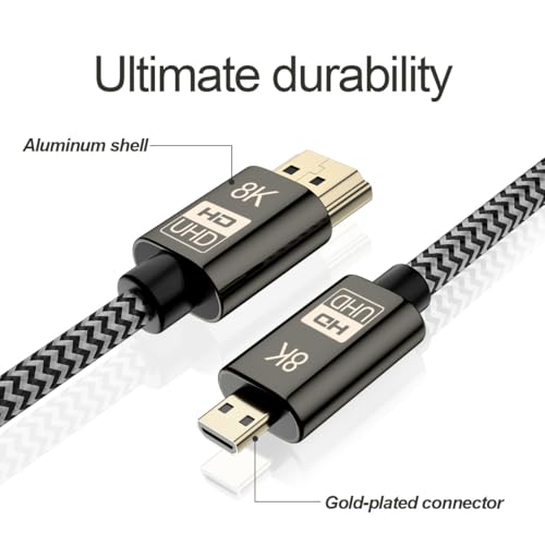 Cablecc Micro HDMI to HDMI 2.1 Ultra-HD UHD 8K 60hz 4K 120hz Cable 48Gbs HDMI Cord for Camera Tablet 1.5M - Image 4