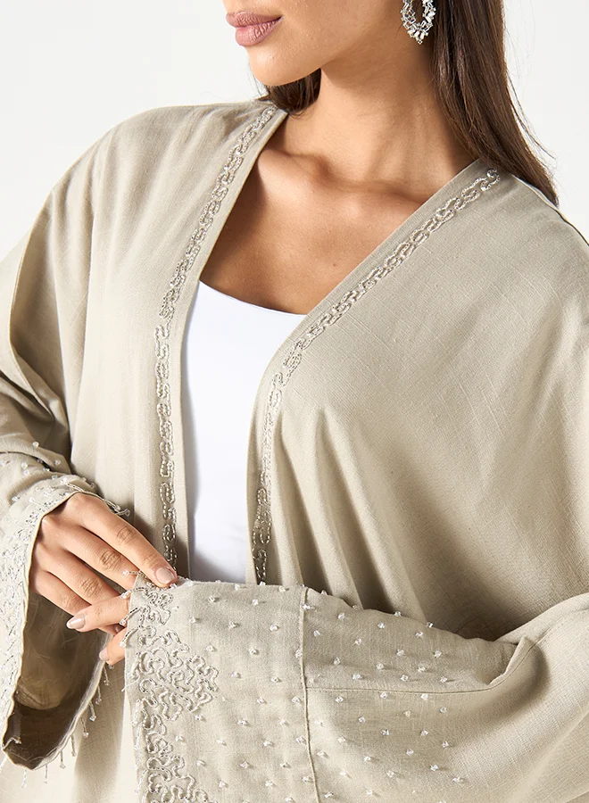 Hadiyath Al Madinah Pearl-Embellished Bisht Abaya - HM