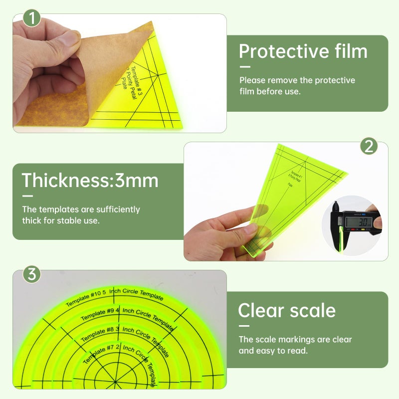 Smgda Acrylic Quilting Template Ruler, Design Plate, Patchwork Templates for Sewing Machine Domestic Templates DIY Quilting Ruler Quilting for Clothing Craft Quilting Design (10pcs/Set Patchwork Ruler) - Image 4