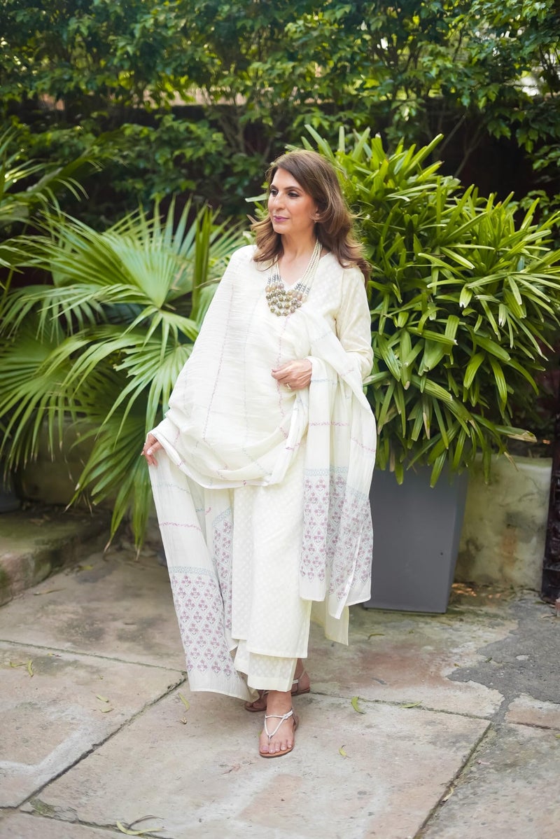 ANNI Designer Women's Rayon Blend Printed Straight Kurta with Pant & Dupatta (Mirai White_L_White_Large) - Image 3