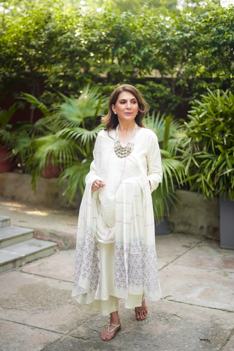 ANNI Designer Women's Rayon Blend Printed Straight Kurta with Pant & Dupatta (Mirai White_L_White_Large) - Image 4