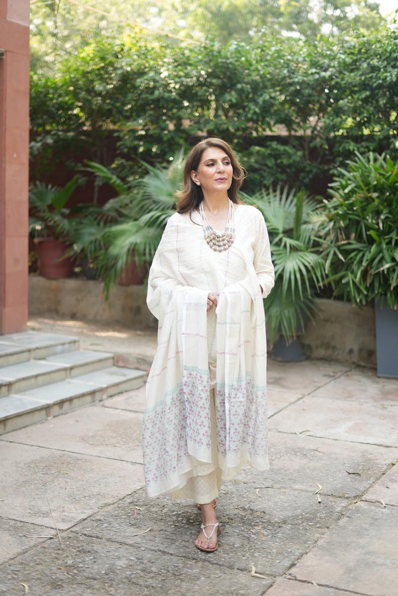 ANNI Designer Women's Rayon Blend Printed Straight Kurta with Pant & Dupatta (Mirai White_L_White_Large) - Image 2