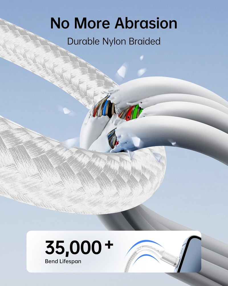 يو يانج كابل شحن متعدد (عبوة من 2 بطول 4 أقدام)، كابل شحن 3 في 1 مضفر من النايلون متعدد منافذ USB عالمي مع م��صلات Type-C/Lightning/Micro USB، متوافق مع معظم الهواتف وأجهزة iPad - Image 5