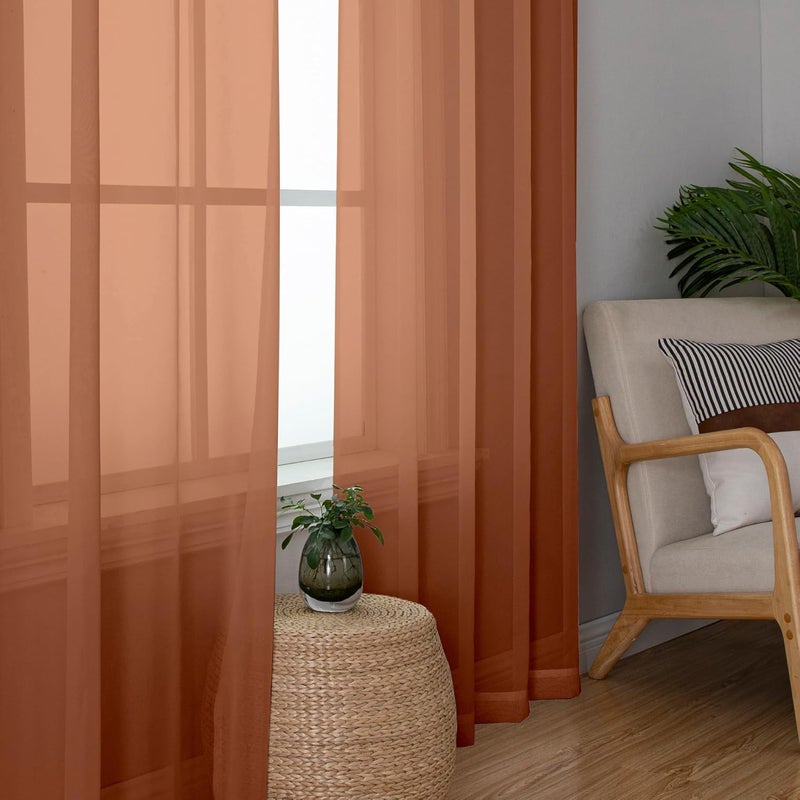 SimpleBrand Orange Sheer Curtains 63 Inch Length 2 Panels, Rod Pocket Solid Color Window Sheer Curtain Panels, Elegant Curtains & Drapes for Living Room, Bedroom (42" W x 63" L) - Image 5