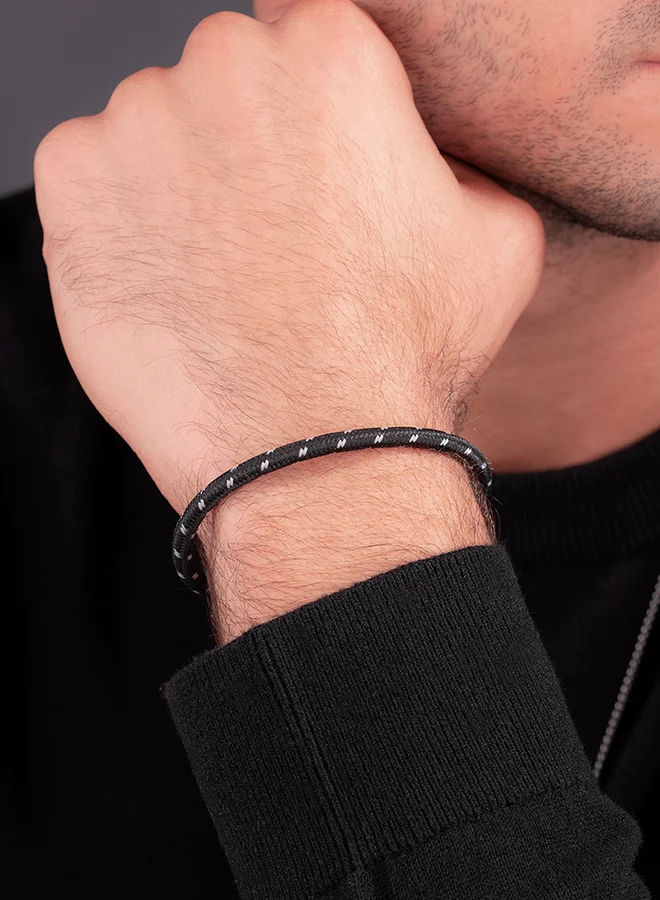 بوليس Plaint Black Woven Cord With Stainless Steel Black Motif Gents BraceletPEAGB0033201