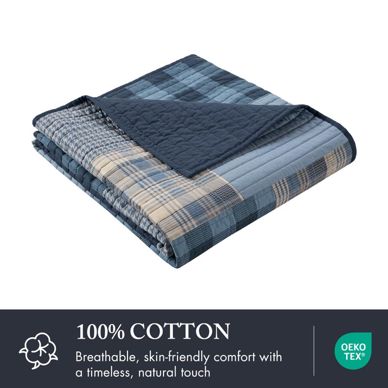 Woolrich John Rich & Bros. Woolrich Reversible 100% Cotton Throw Cabin Lifestyle Plaid Design - All Season, Breathable, Lightweight, Luxe Double Sided Quilting for Bed, Couch, and Sofa Winter Hills, Tan 50"x70" - Image 3