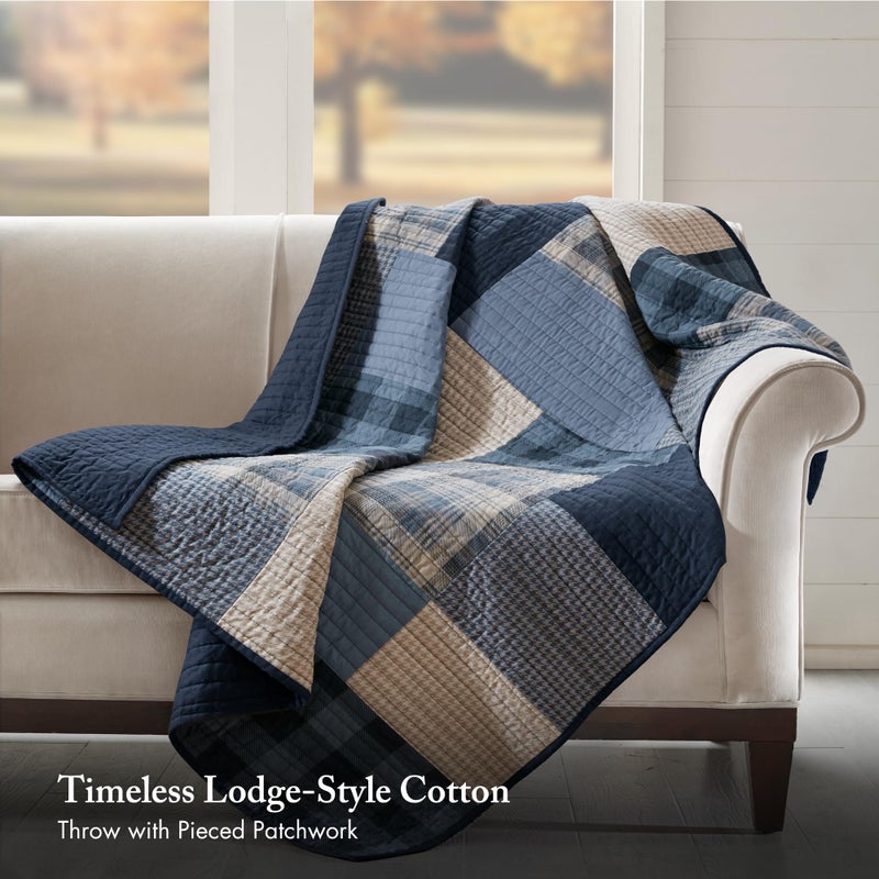 Woolrich John Rich & Bros. Woolrich Reversible 100% Cotton Throw Cabin Lifestyle Plaid Design - All Season, Breathable, Lightweight, Luxe Double Sided Quilting for Bed, Couch, and Sofa Winter Hills, Tan 50"x70" - Image 2