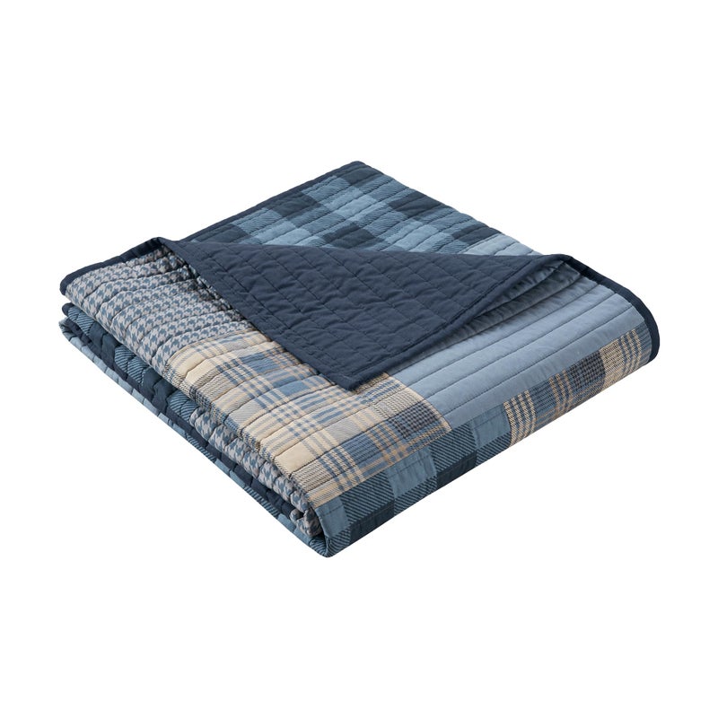 Woolrich John Rich & Bros. Woolrich Reversible 100% Cotton Throw Cabin Lifestyle Plaid Design - All Season, Breathable, Lightweight, Luxe Double Sided Quilting for Bed, Couch, and Sofa Winter Hills, Tan 50"x70" - Image 1