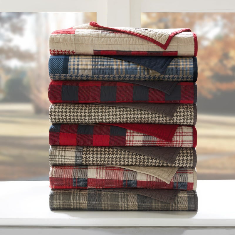 Woolrich John Rich & Bros. Woolrich Reversible 100% Cotton Throw Cabin Lifestyle Plaid Design - All Season, Breathable, Lightweight, Luxe Double Sided Quilting for Bed, Couch, and Sofa Winter Hills, Tan 50"x70" - Image 5