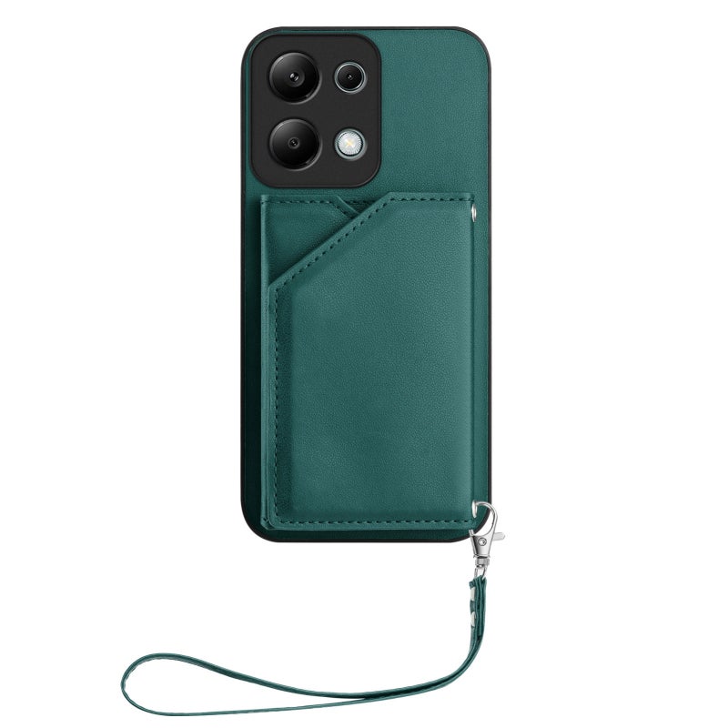 HuHa Protective Cover For Redmi Note 13 Pro 4G Global Skin Feel Four Card Slots Phone Case with Wrist Strap(Green) - Image 2