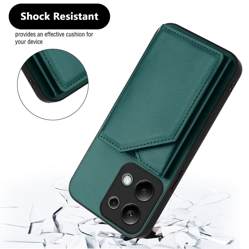 HuHa Protective Cover For Redmi Note 13 Pro 4G Global Skin Feel Four Card Slots Phone Case with Wrist Strap(Green) - Image 3