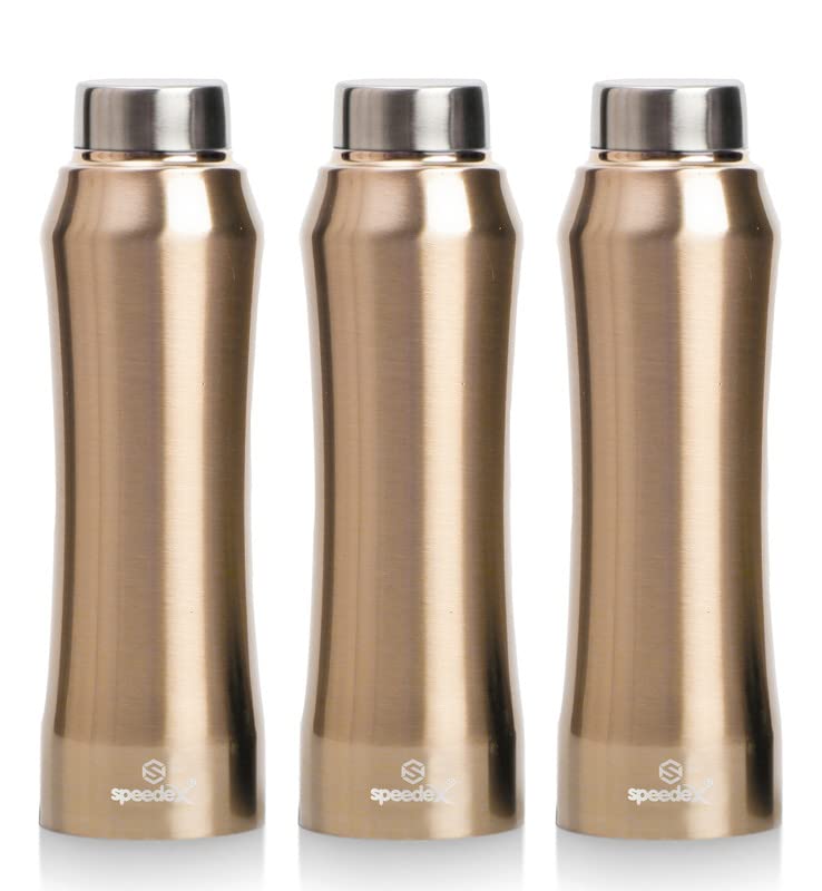 Speedex Stainless Steel Gold Water Bottle 1 Litre with Steel Cap – Leak-Proof, Durable, Lightweight | Ideal for Kids, Adults, Office, School, Travel | Pack of 3, Set of 3, Combo of 3 (1000ml Each) - Image 1
