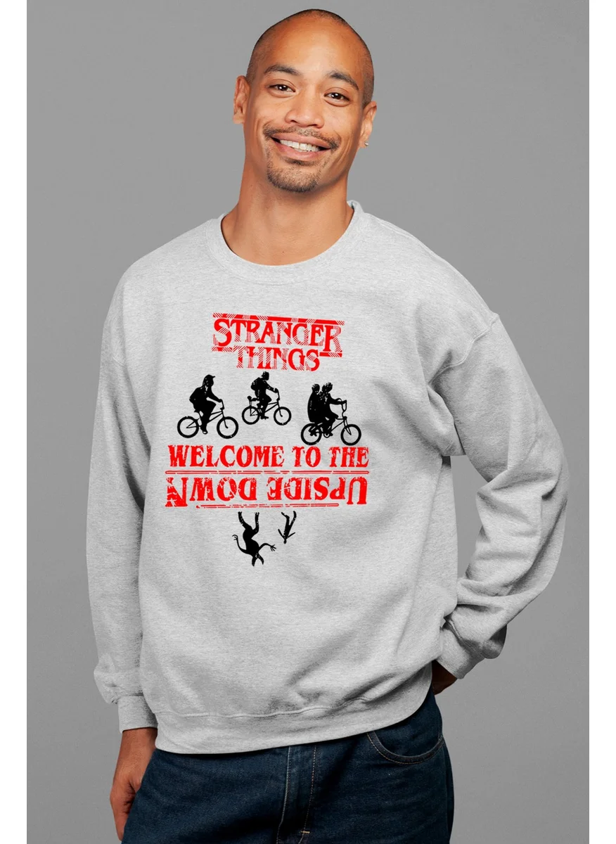 Rock&Roll Bicycle Stranger Things Gray Crew Neck Thick Men's Sweatshirt