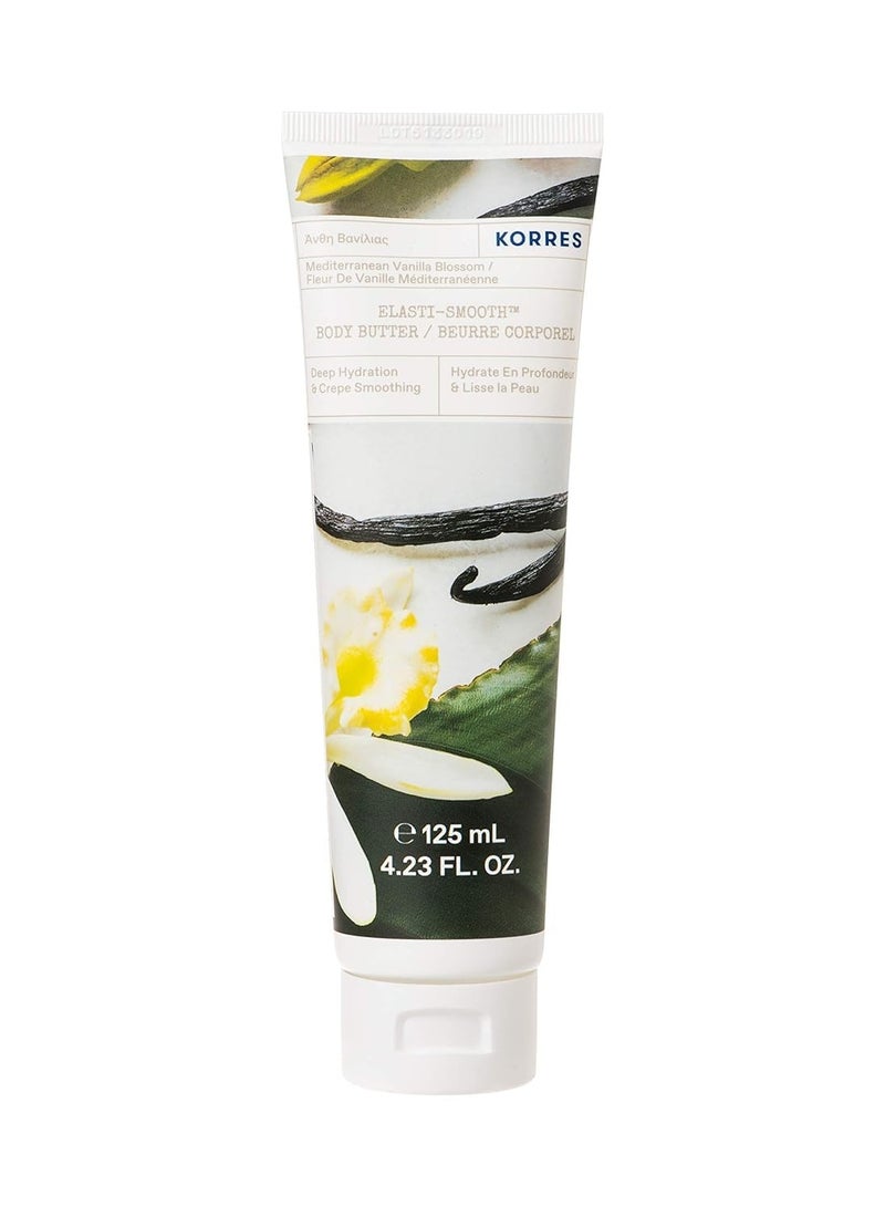 KORRES KORRES Elasti-Smooth Body Butter Cream, Dry Skin Lotion with Shea Butter and Almond Oil, Moisturizing, Firming, Tightening and Hydrating After Shower Care, Mediterranean Vanilla Blossom, 4.23 Fl Oz