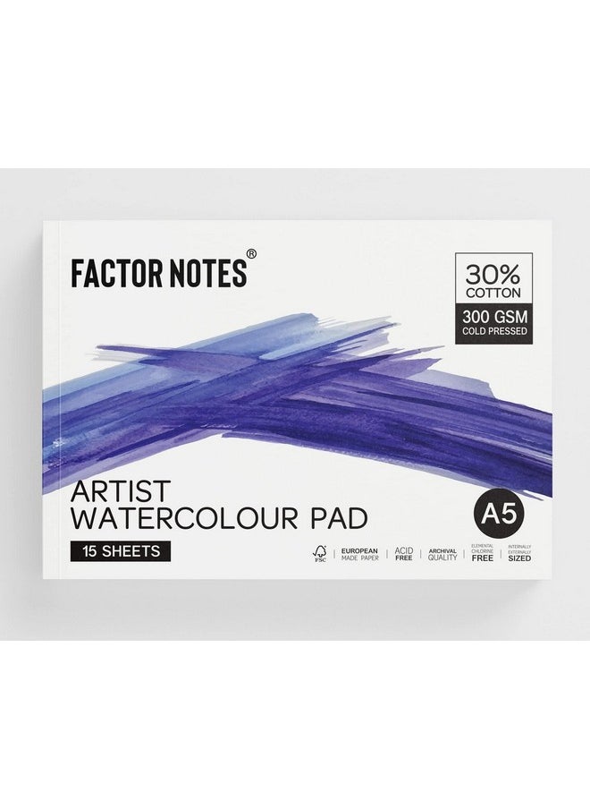 FACTOR NOTES FACTOR NOTES Artist Watercolour Pad: 30% Cotton, 300 GSM, Cold Pressed, Acid-Free Tearable Paper (A5), Oil Paint  - Image 1