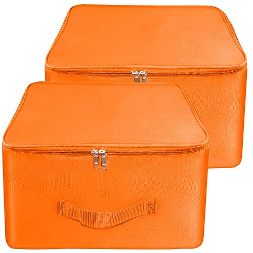 TULMAN 2 Pack Nylon Wardrobe Bag, 34L Underbed Storage, Moisture-Proof Saree Cover with Zipper Closure & Handle - Heavy Duty Orange (38.1 x 25.4 x 35.5 cm), Space-Saving Storage for Clothes - Image 1