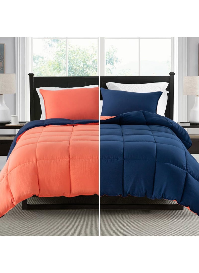 KASENTEX KASENTEX NoShrink Navy Blue King Comforter Set with Shams  Ultra Soft AllSeason Reversible Coral Pink NonFading Colors Machine Washable Duvet Insert 