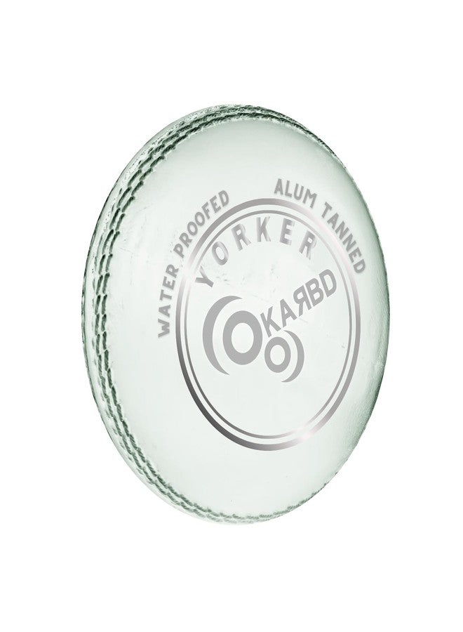 KARBD Cricket Ball Leather 4 Piece Professional Hand Stitching Seam Waterproof Coating Hard Season Ball for Practice and Tournament Club Matches (40 to 50 Overs, Yorker White) - Image 1